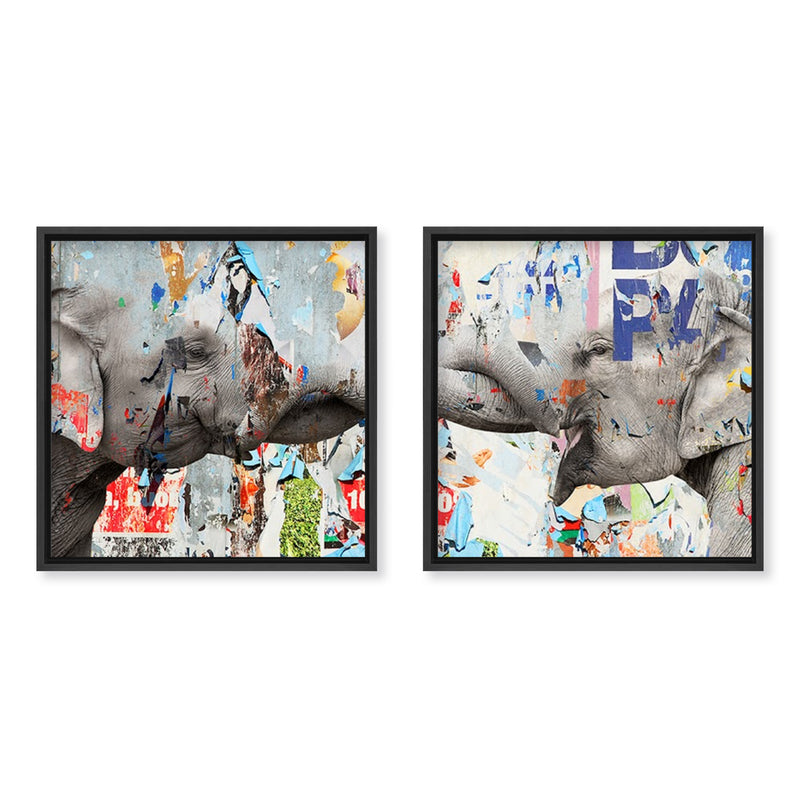 "Saddle Ink Elephant VI"Set of Two Framed Canvas Wall Art