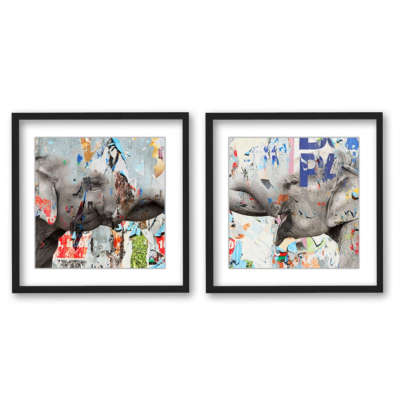 "Saddle Ink Elephant VI"Set of Two Framed Matted Print Wall Art