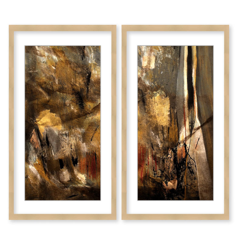"Earth Tone Abstract I"Set of Two Framed Matted Print Wall Art