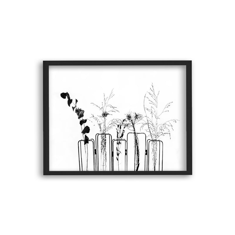 "Black Flowers On White Background" Framed Textured Wall Art