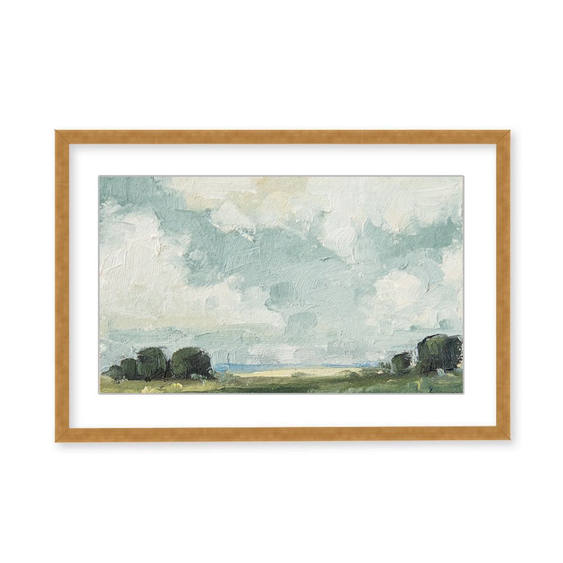 "Golden Meadows: A Serene Landscape Composition" Framed Matted Print Wall Art