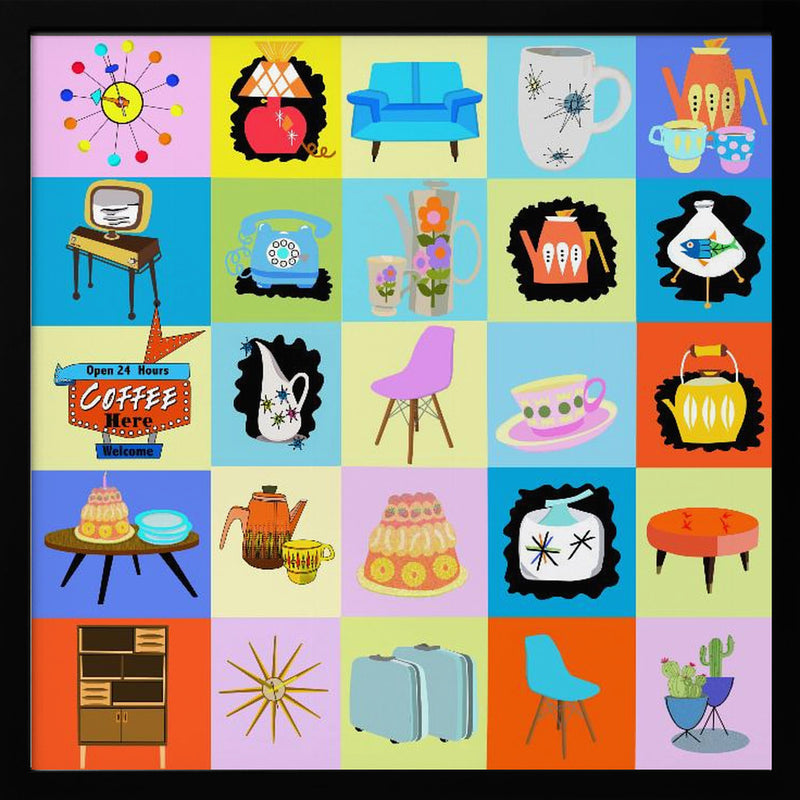 "Mid century Pop" Framed Textured Wall Art