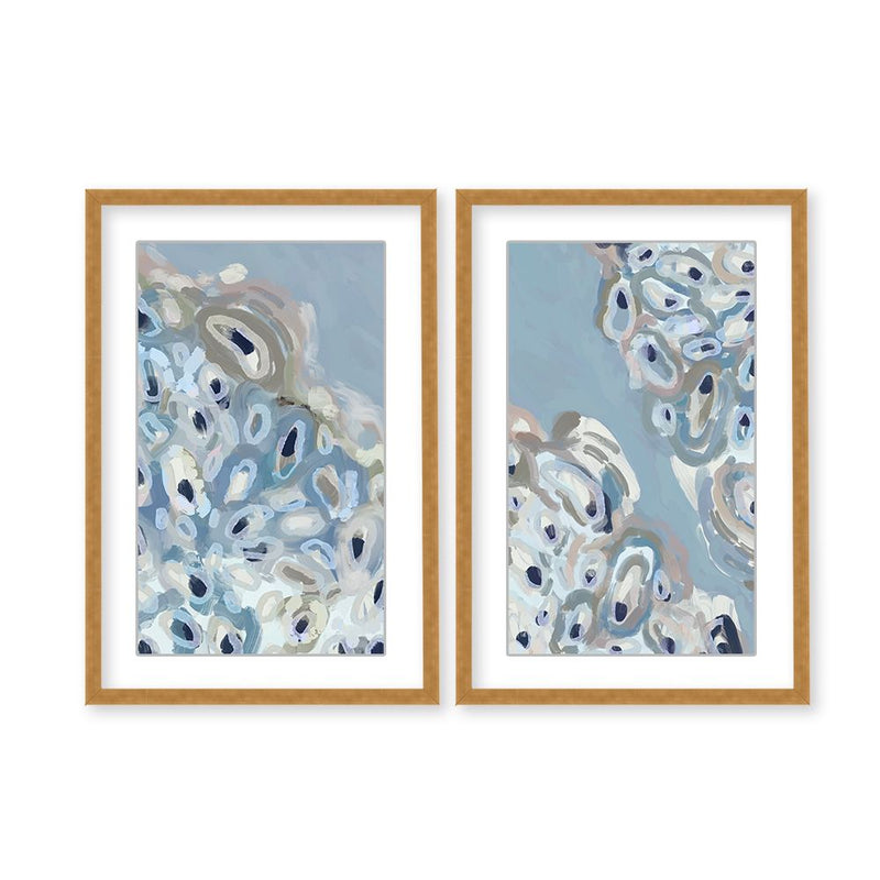 "Glistening Shores: Abstract Oyster Diptych" Framed Matted Print Wall Art