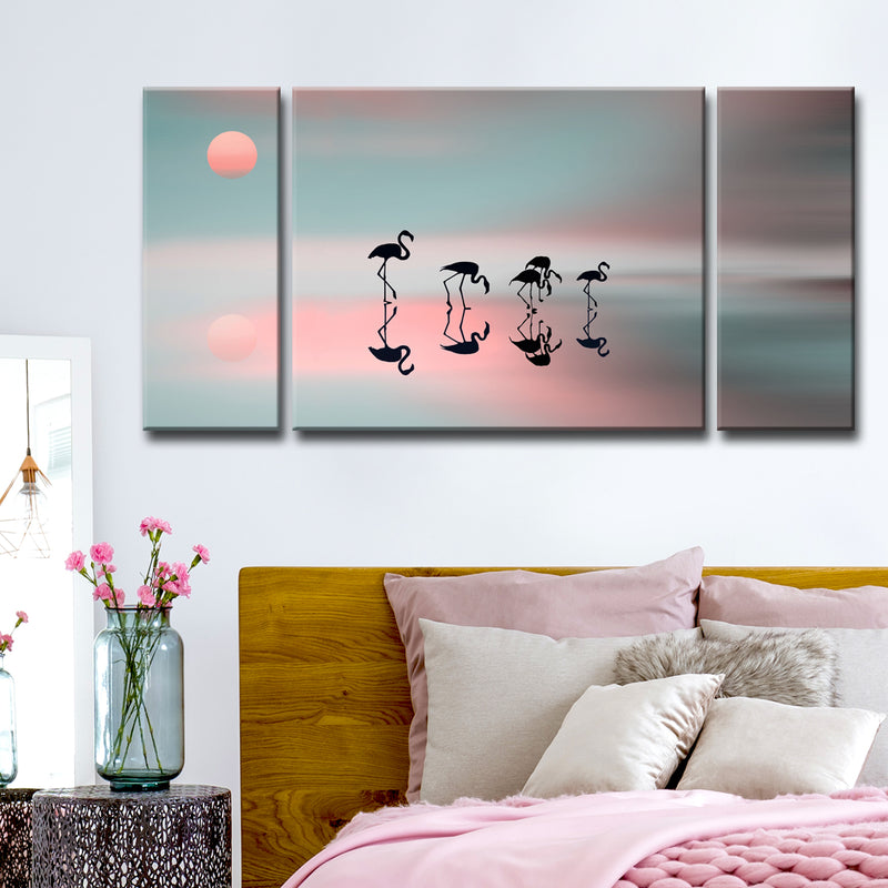 Family Flamingos' 3 Piece Wrapped Canvas Wall Art Set