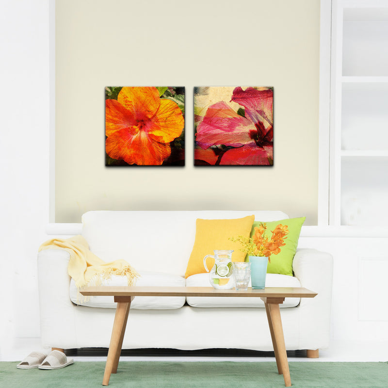 'Tropical Hibiscus' 2-Piece Wrapped Canvas Wall Art Set - Ready2HangArt