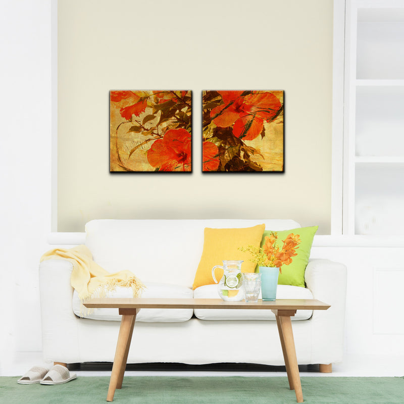 'Tropical Hibiscus' 2-Piece Wrapped Canvas Wall Art Set - Ready2HangArt