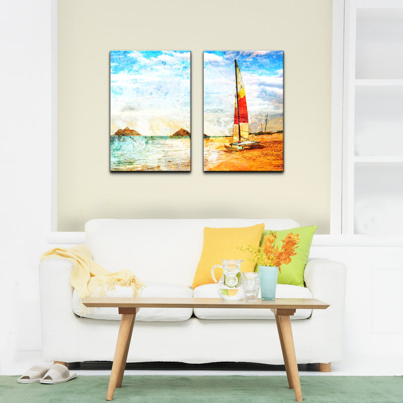 'Red Sail' 2-Piece Wrapped Canvas Wall Art Set