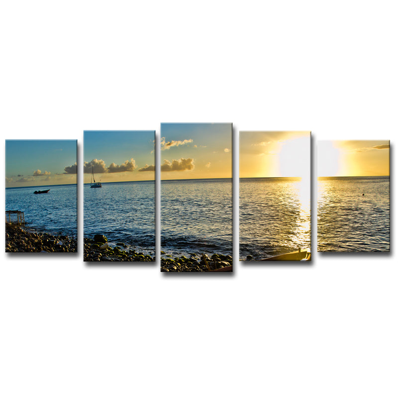'Sunset' Coastal Wrapped Canvas Wall Art Set