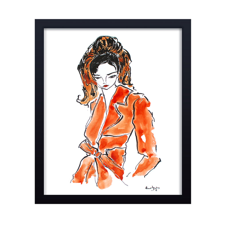 'Girl In Sienna Trench' Framed Print Wall Art