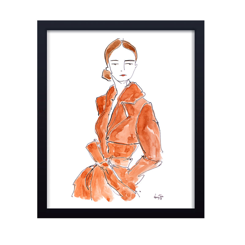'Girl In Camel Trench' Framed Print Wall Art