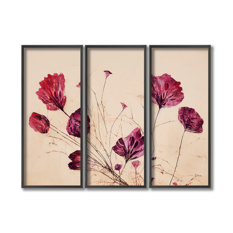 "Purple Flowers" Framed 3-Piece Wall Art Set