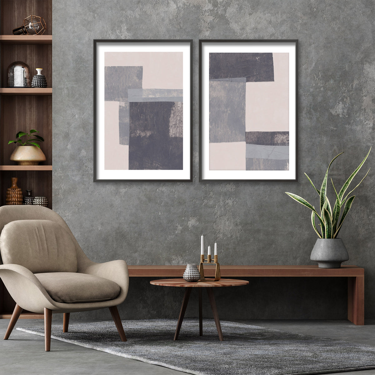"Gray Blocks" Framed 2Piece Wall Art Set Ready2HangArt