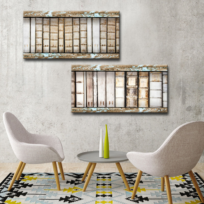 'Vintage Bookshelf'  2-PC Canvas Art Set