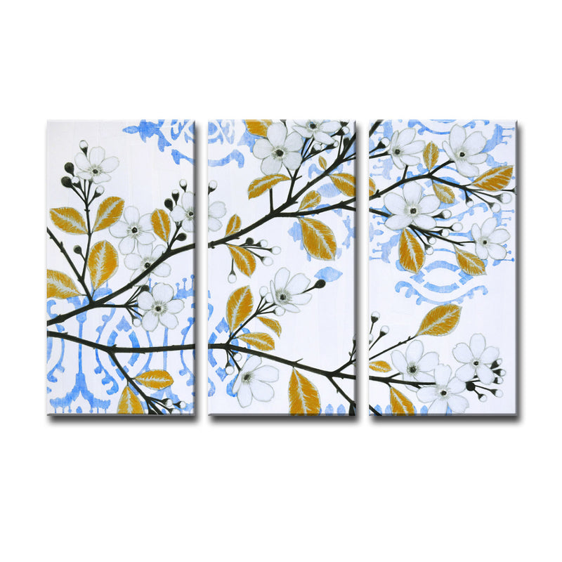 'Ikat Cherry Blossom' 3 Piece Wrapped Canvas Wall Art Set