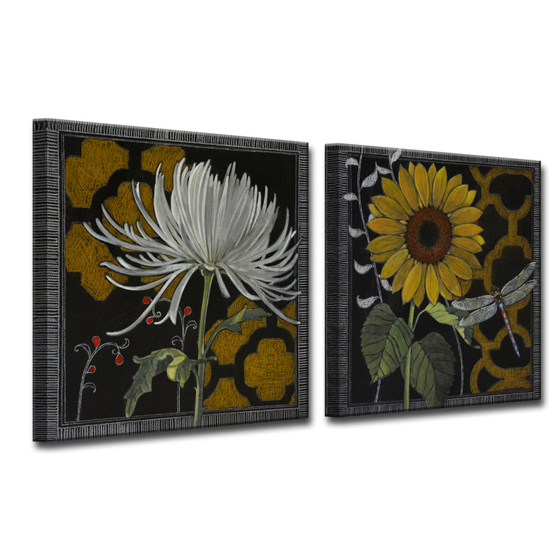 'Gilt Slate Flora III/IV' 2 Piece Wrapped Canvas Wall Art Set