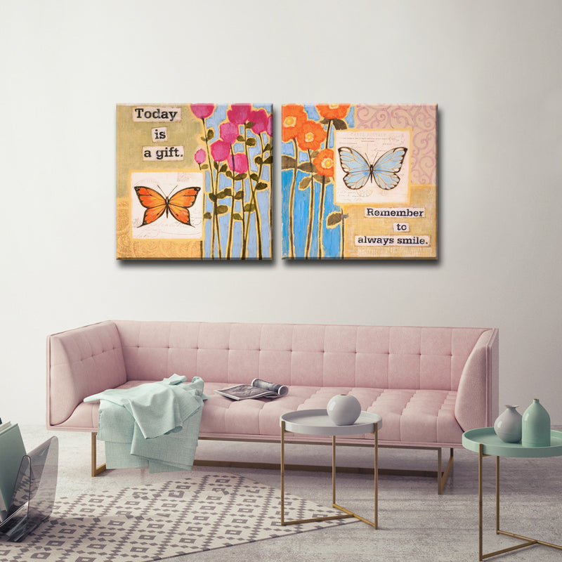 'Happy Thoughts I/II' 2 Piece Wrapped Canvas Wall Art Set