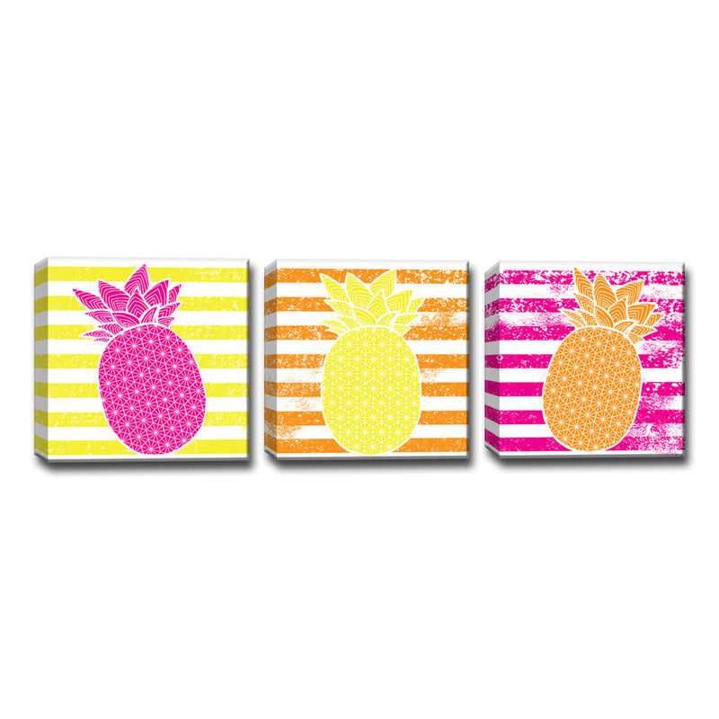 Starburst Pineapple III-B' 3 Piece  Wrapped Canvas Wall Art Set