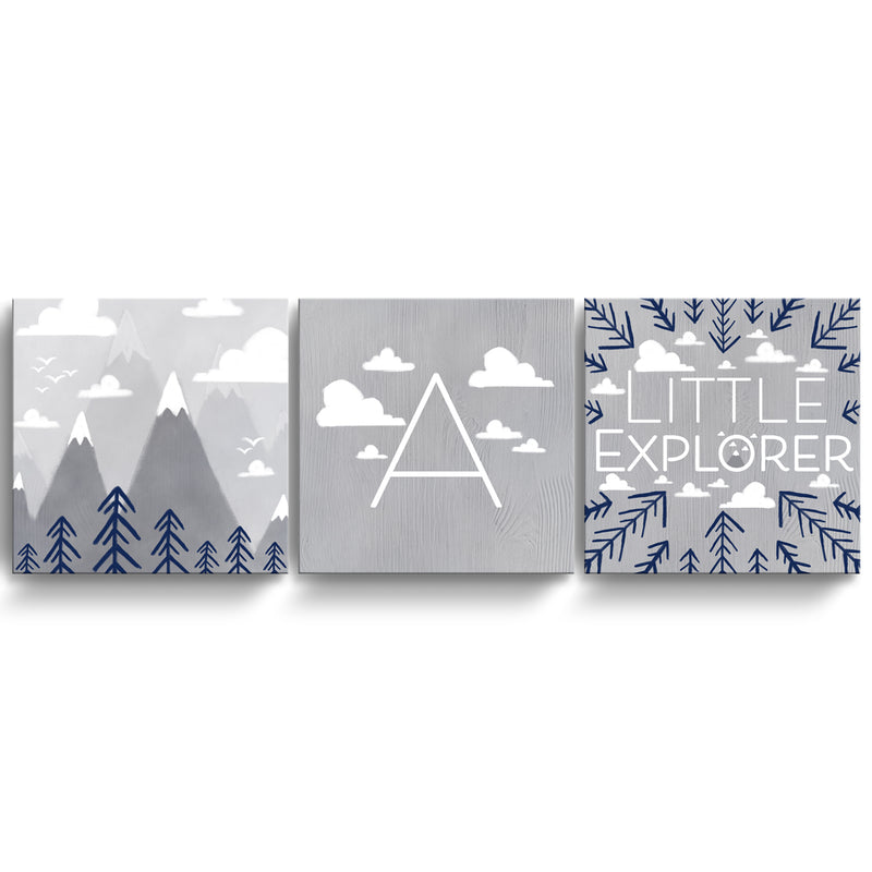 Little Explorer' 3-Pc Wrapped Canvas Monogram Nursery Wall Art Set