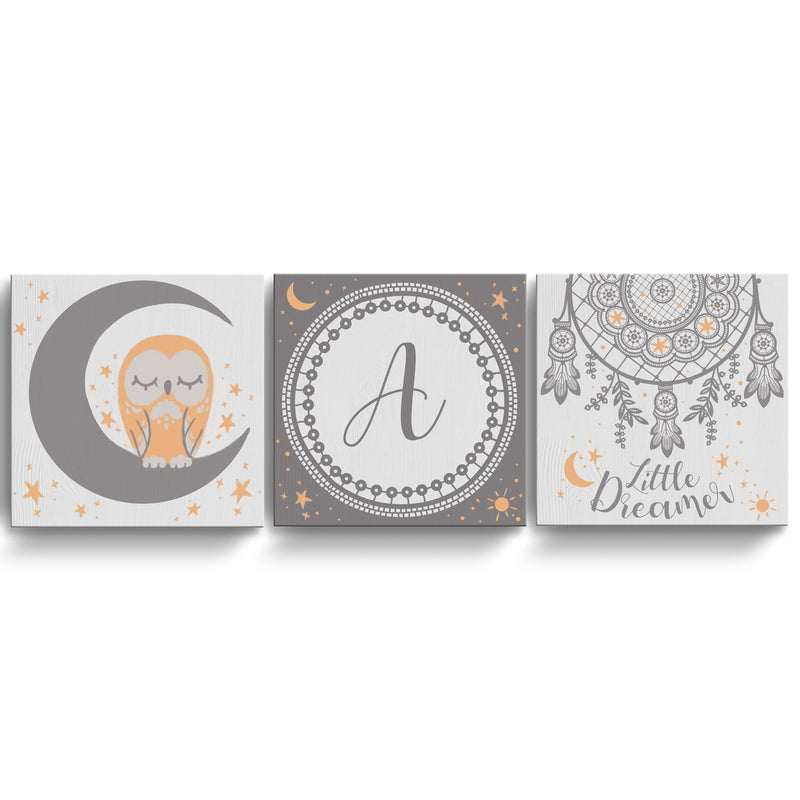 Little Dreamer' 3-Pc Wrapped Canvas Monogram Nursery Wall Art Set