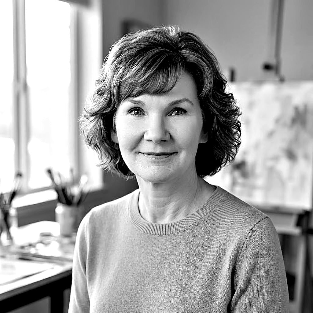 Portrait of the artist behind Alpenglow Workshop, an abstract art studio in Colorado