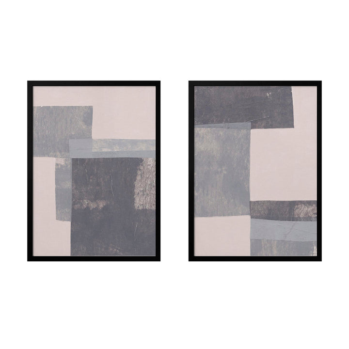 "Gray Blocks" Set of Two Framed Textured Wall Art