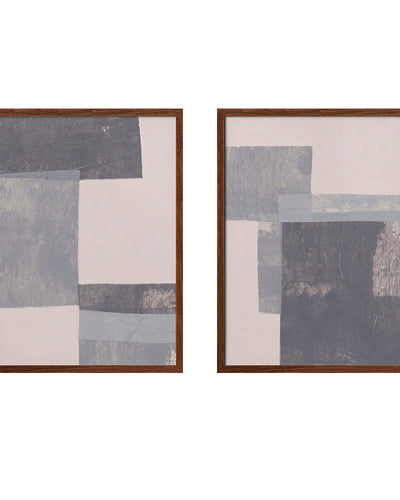 "Gray Blocks" Set of Two Framed Textured Wall Art