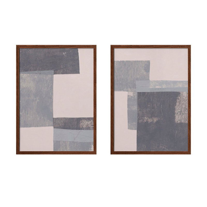 "Gray Blocks" Set of Two Framed Textured Wall Art