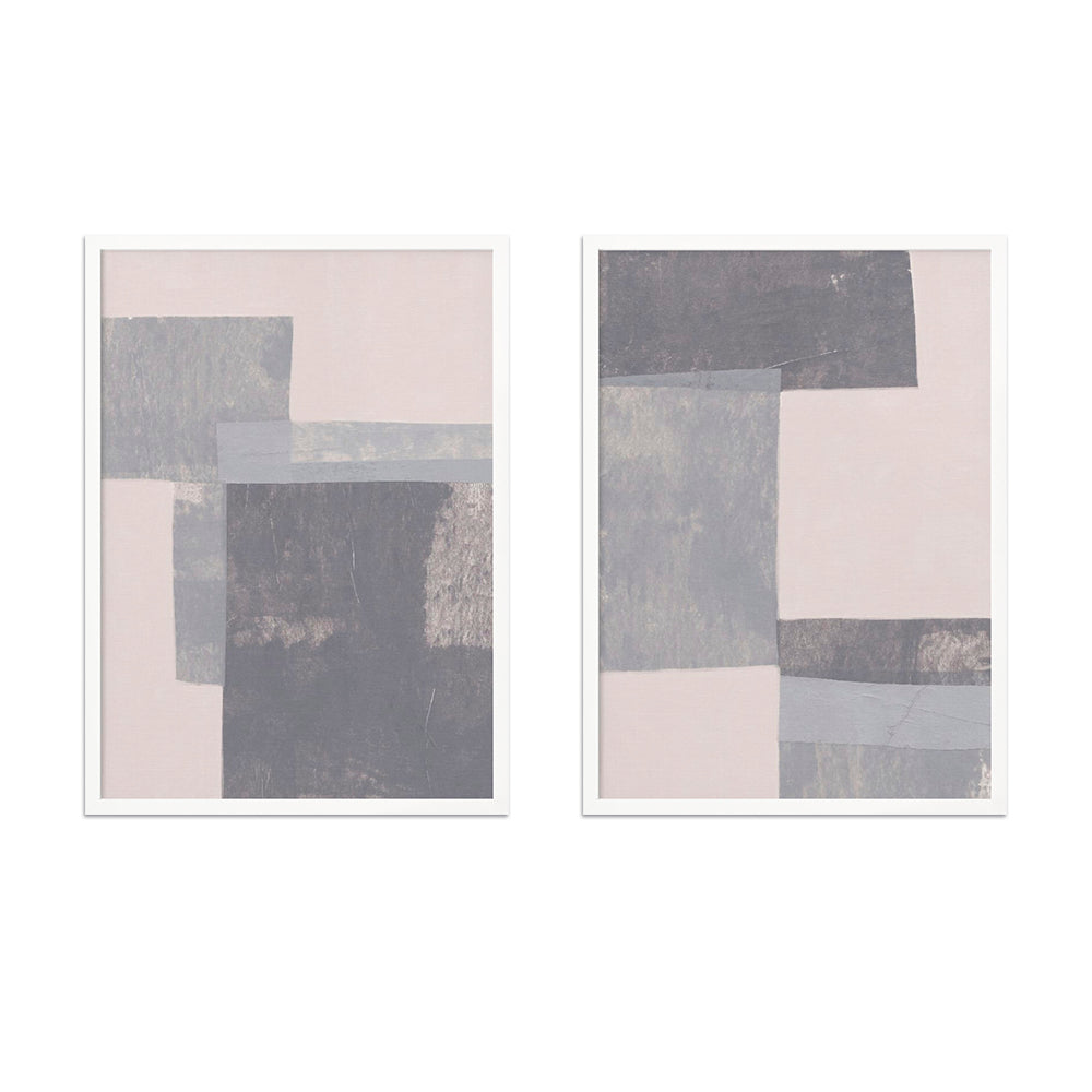 "Gray Blocks" Set of Two Framed Textured Wall Art