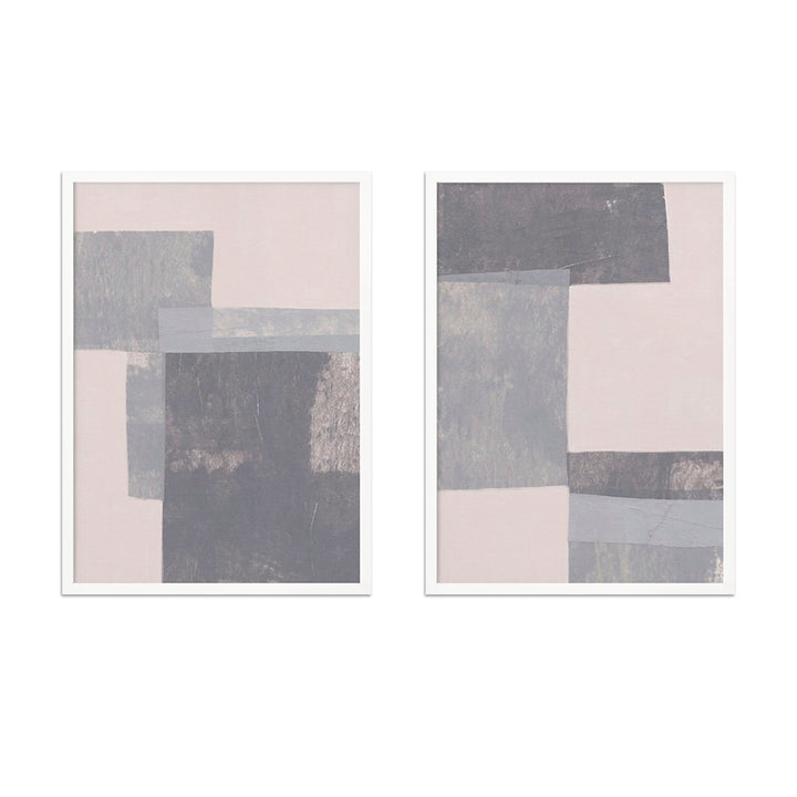 "Gray Blocks" Set of Two Framed Textured Wall Art