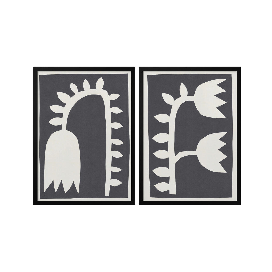"Black Tulips" Set of Two Framed Textured Wall Art