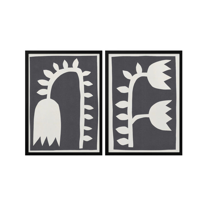 "Black Tulips" Set of Two Framed Textured Wall Art