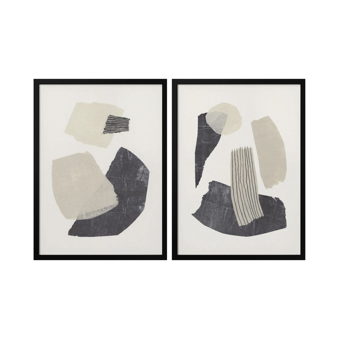 "Monochrome Shapes" Set of Two Framed Textured Wall Art