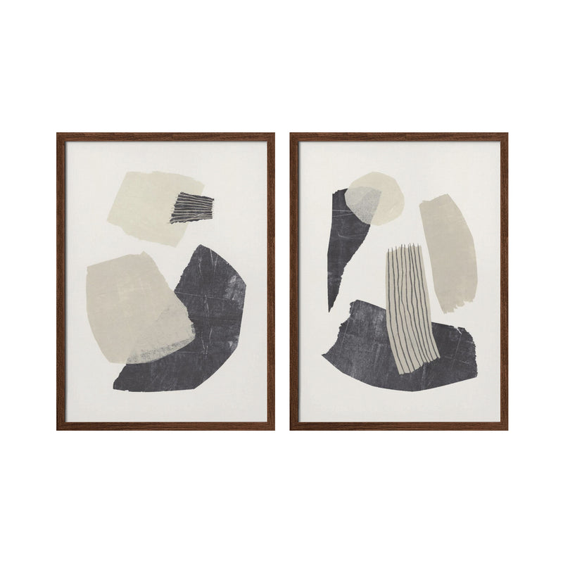 "Monochrome Shapes" Set of Two Framed Textured Wall Art