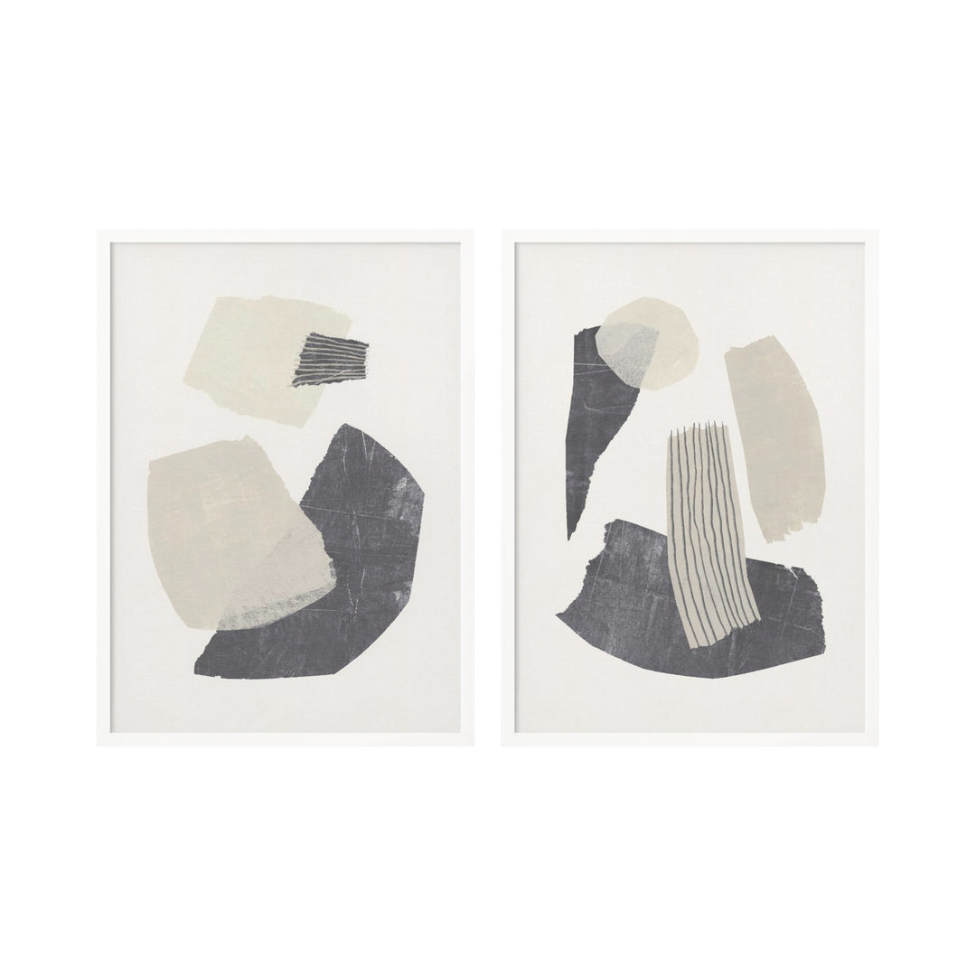 "Monochrome Shapes" Set of Two Framed Textured Wall Art