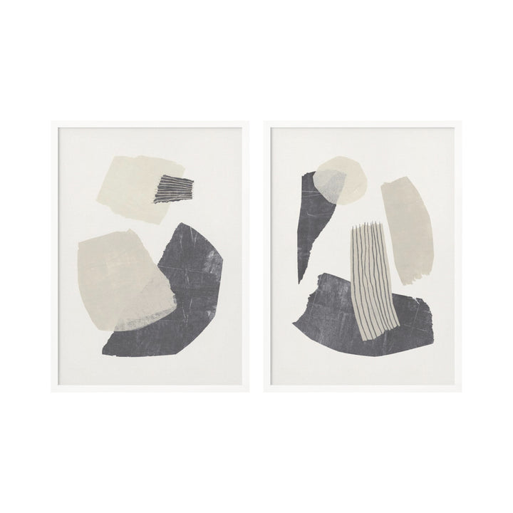 "Monochrome Shapes" Set of Two Framed Textured Wall Art