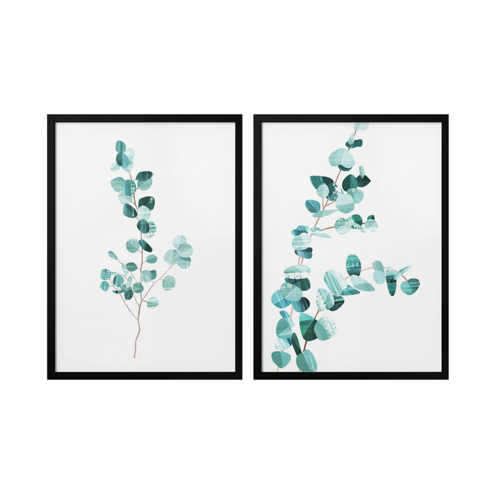 "Eucalyptus Leafs" Set of Two Framed Textured Wall Art