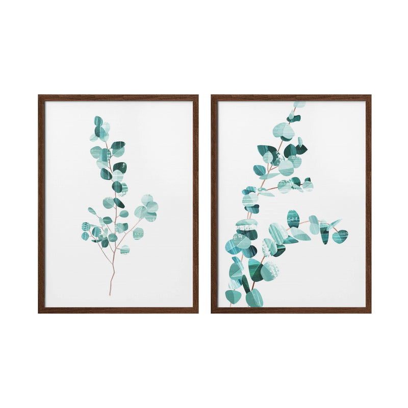 "Eucalyptus Leafs" Set of Two Framed Textured Wall Art