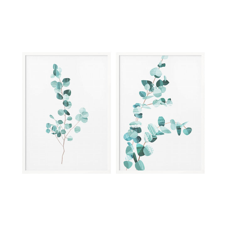 "Eucalyptus Leafs" Set of Two Framed Textured Wall Art