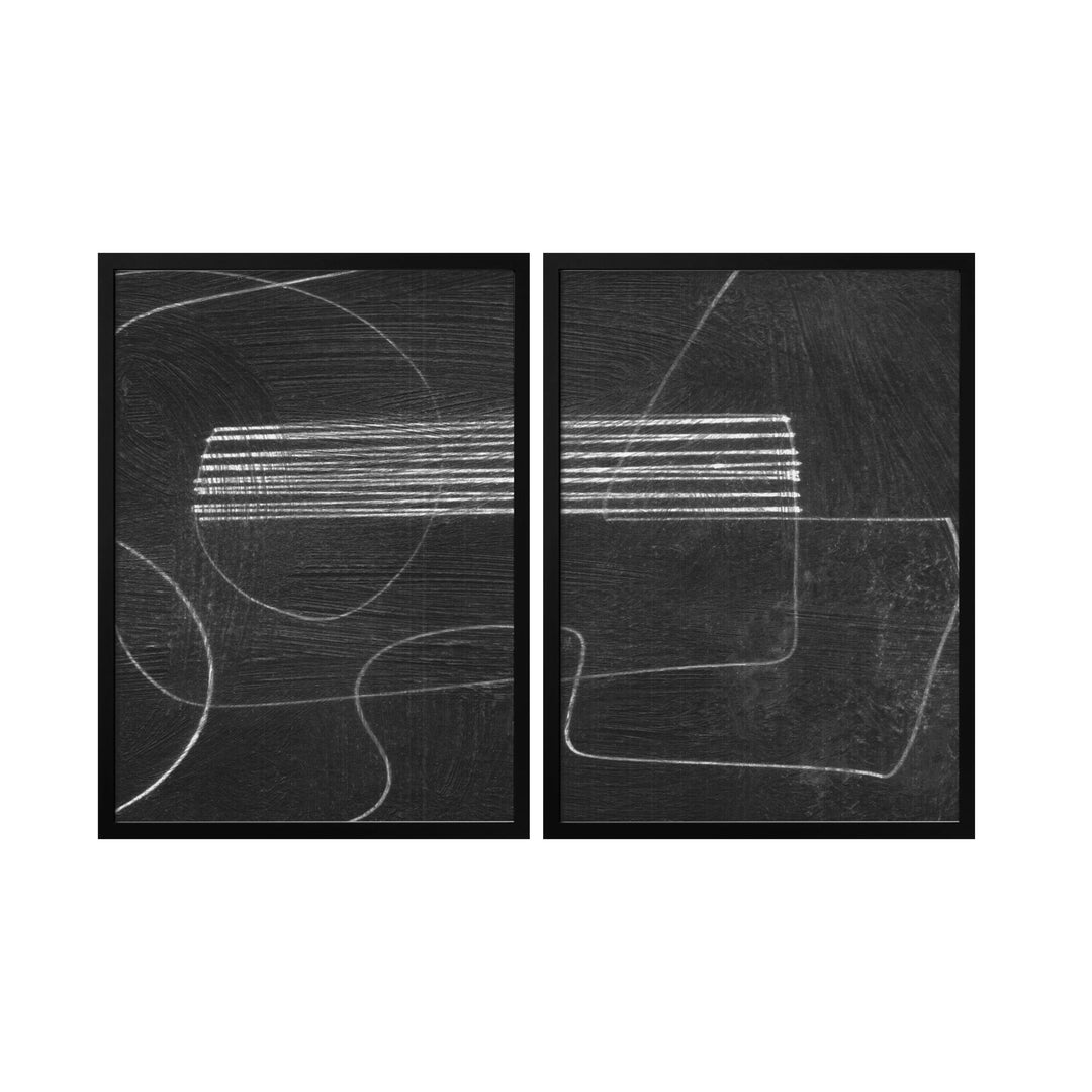 "Abstract Dark" Set of Two Framed Textured Wall Art