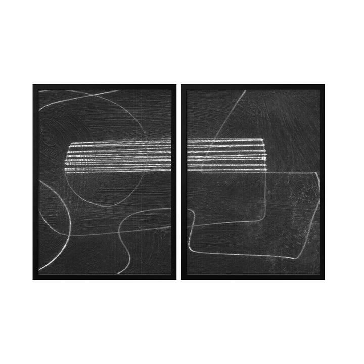 "Abstract Dark" Set of Two Framed Textured Wall Art ready to hang wall art
