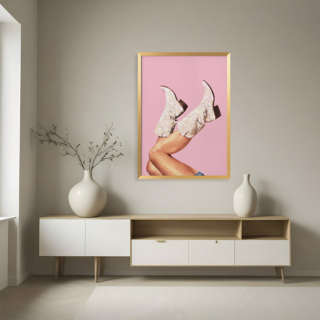 "These Boots - Glitter Pink II" Framed Print Wall Art