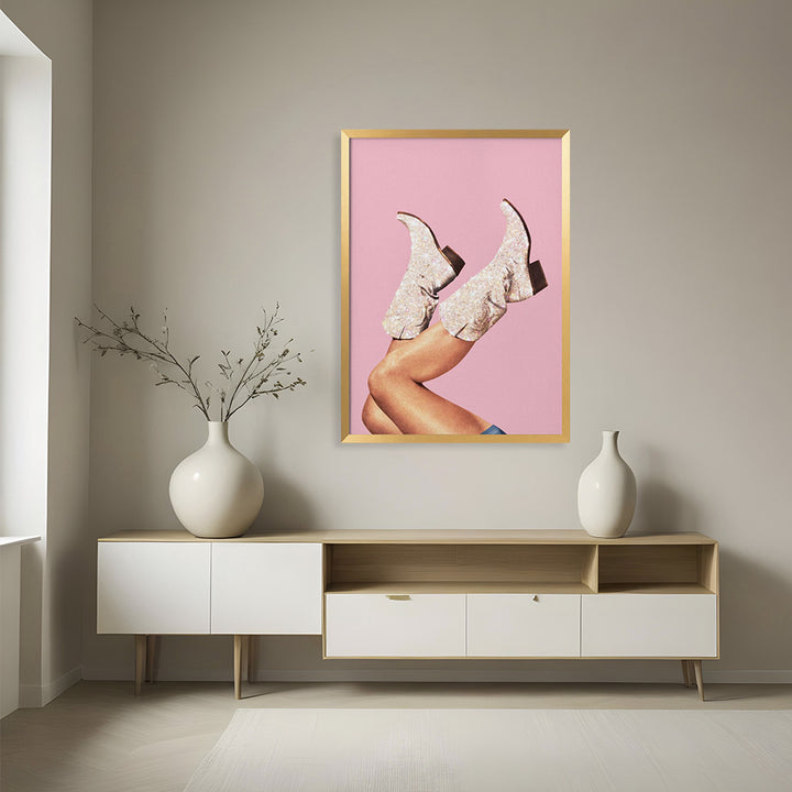 "These Boots - Glitter Pink II" Framed Print Wall Art