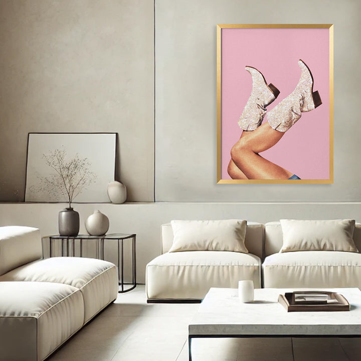 "These Boots - Glitter Pink II" Framed Print Wall Art