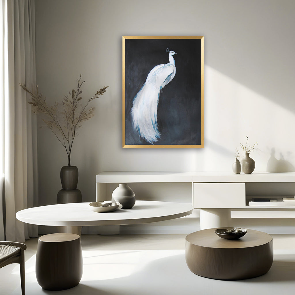 "Majestic White Peacock" Framed Print Wall Art