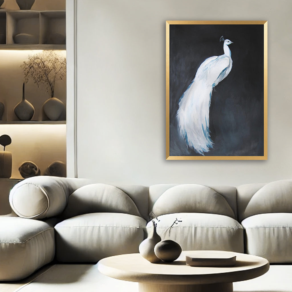 "Majestic White Peacock" Framed Print Wall Art