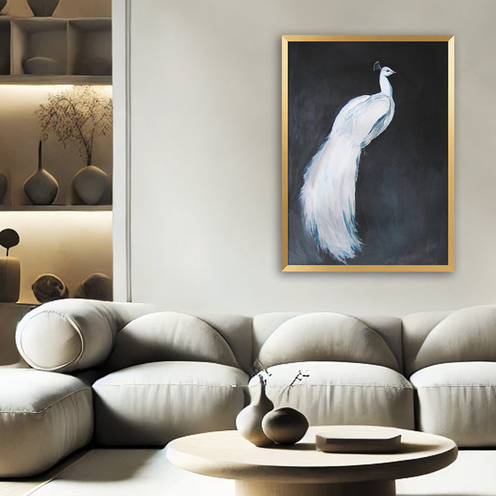 "Majestic White Peacock" Framed Print Wall Art