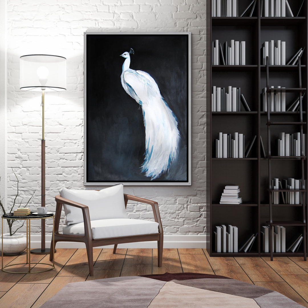 Open Box · Alabaster Majesty: White Peacock Against The Night by Christine Lindstrom