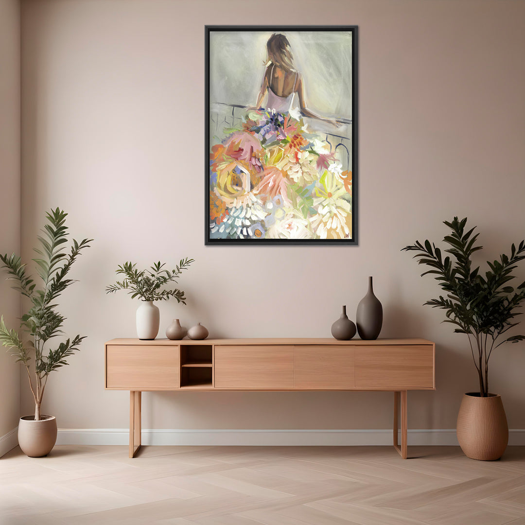 "Blossom Reverie: The Enigmatic Backdrop"Framed Embellished Canvas  Wall Art