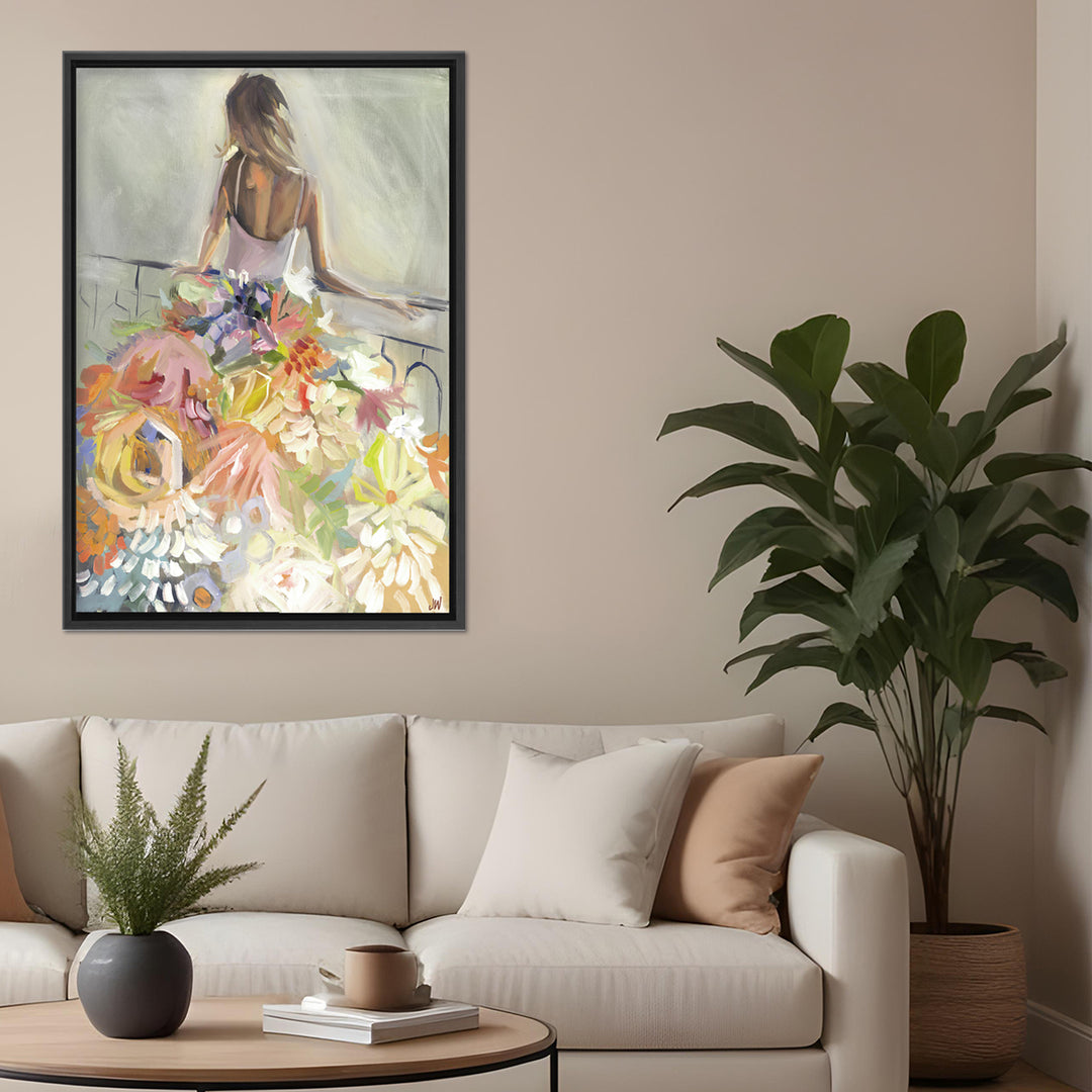 "Blossom Reverie: The Enigmatic Backdrop"Framed Embellished Canvas  Wall Art