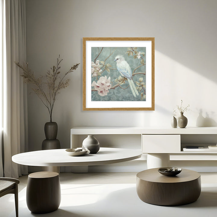 "White Chinoiserie Bird Spring Vibes" Framed Matted Print  Wall Art